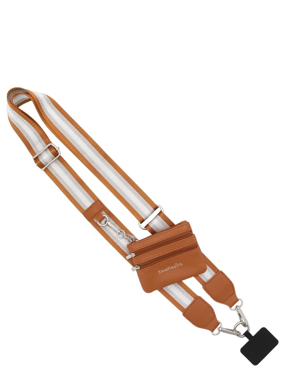 Tan and White Adjustable Crossbody Strap with Card Pouch, Save the Girls
